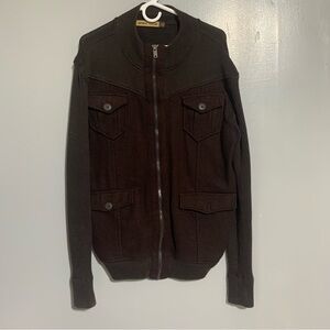 Basic Code Mens Sweater Jacket‎ Brown Full Zíper Size L